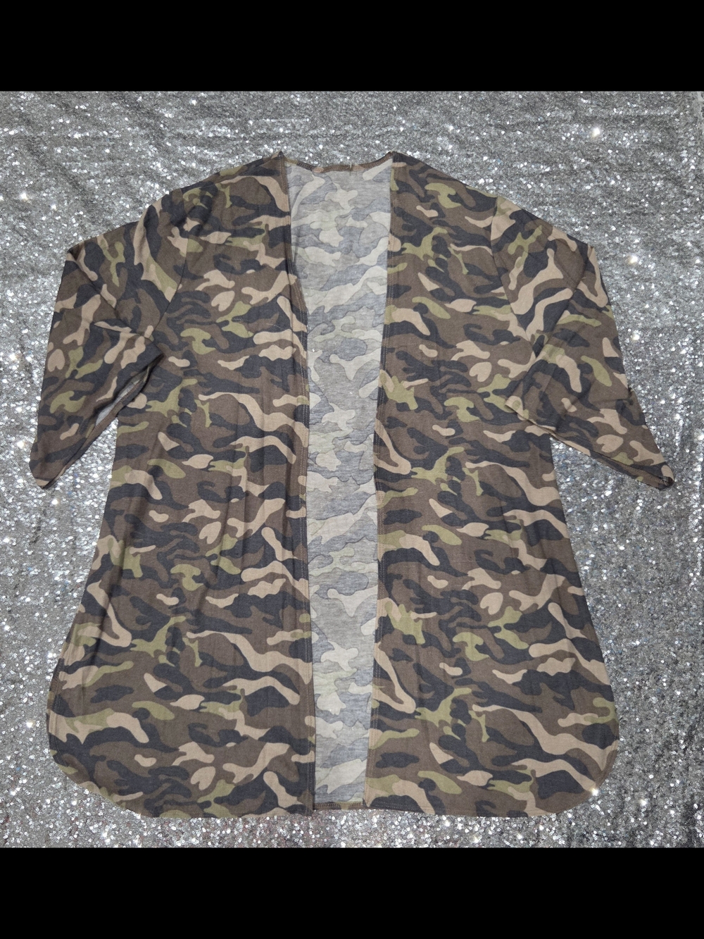 Camouflage Open-Front Kimono Cardigan - Green Camo